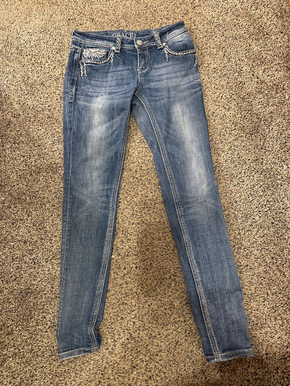 Grace in LA Women’s Size 27 Embellished Bootcut Jeans Rhinestone Western Y2K